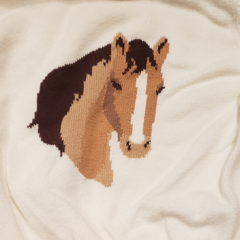 Janie and Jack EUC 12-18 months Equestrian horse sweater and pink plaid skirt - Picture 4 of 10